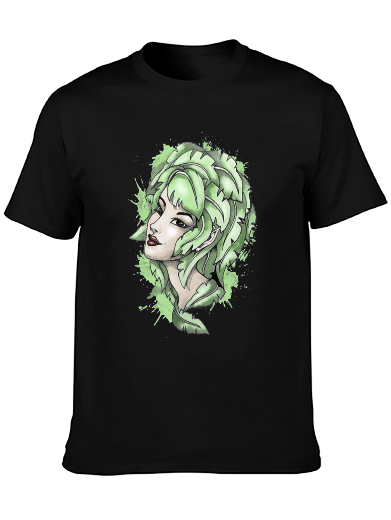 Leaf Woman Graphic Tee - Black Cotton T-Shirt