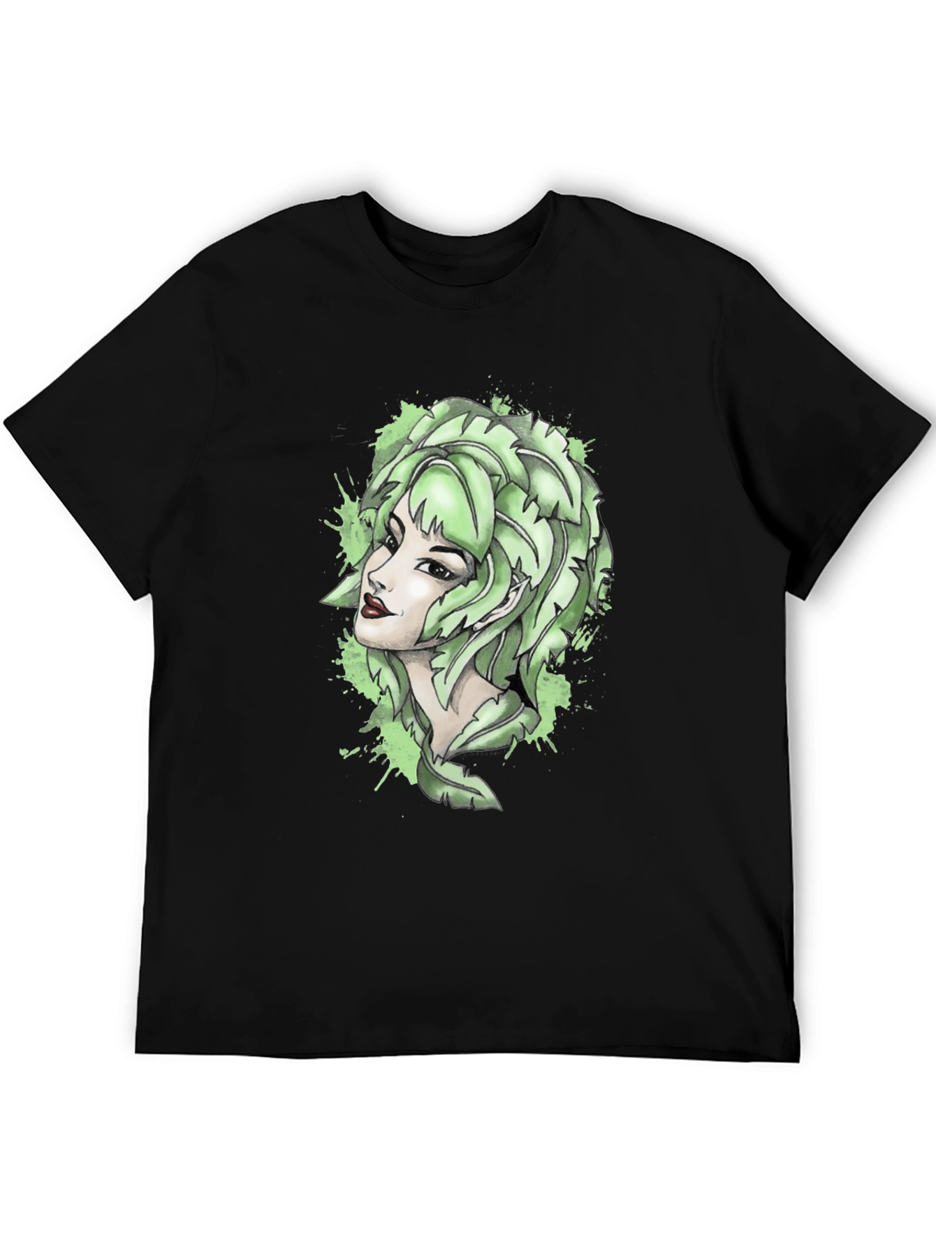Leaf Woman Graphic Tee - Black Cotton T-Shirt