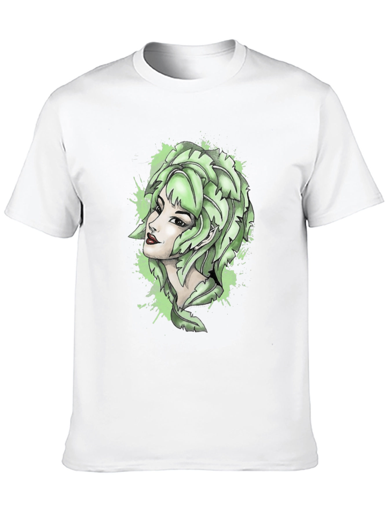 Leaf Woman Graphic Tee - Black Cotton T-Shirt