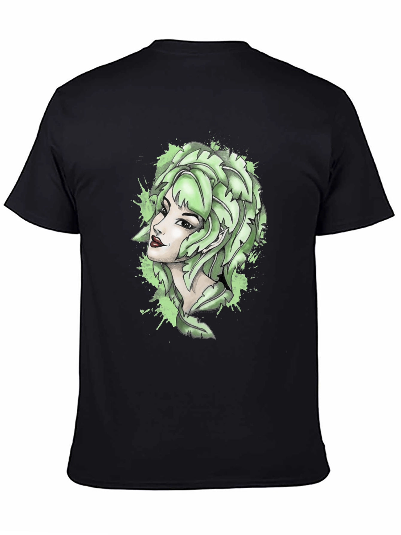 Leaf Woman Graphic Tee - Black Cotton T-Shirt