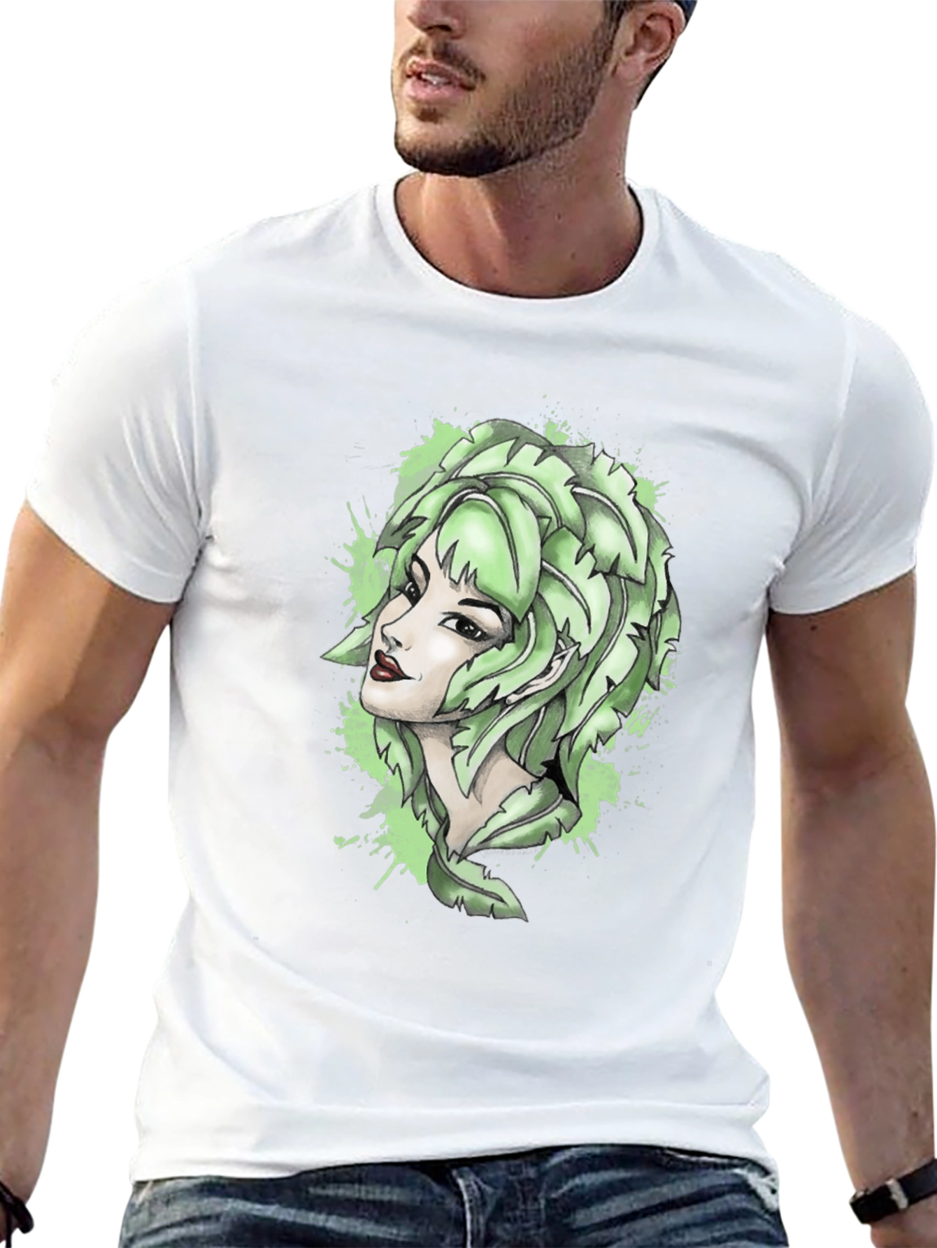 Leaf Woman Graphic Tee - Black Cotton T-Shirt
