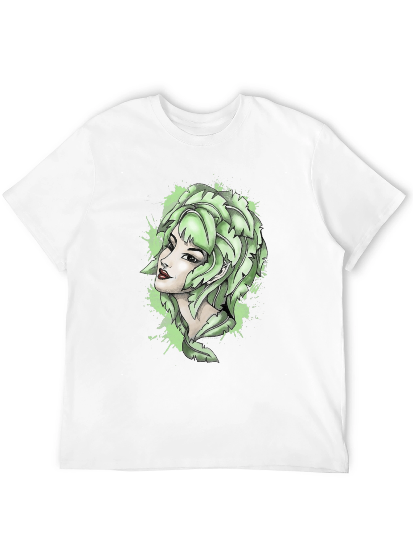 Leaf Woman Graphic Tee - Black Cotton T-Shirt