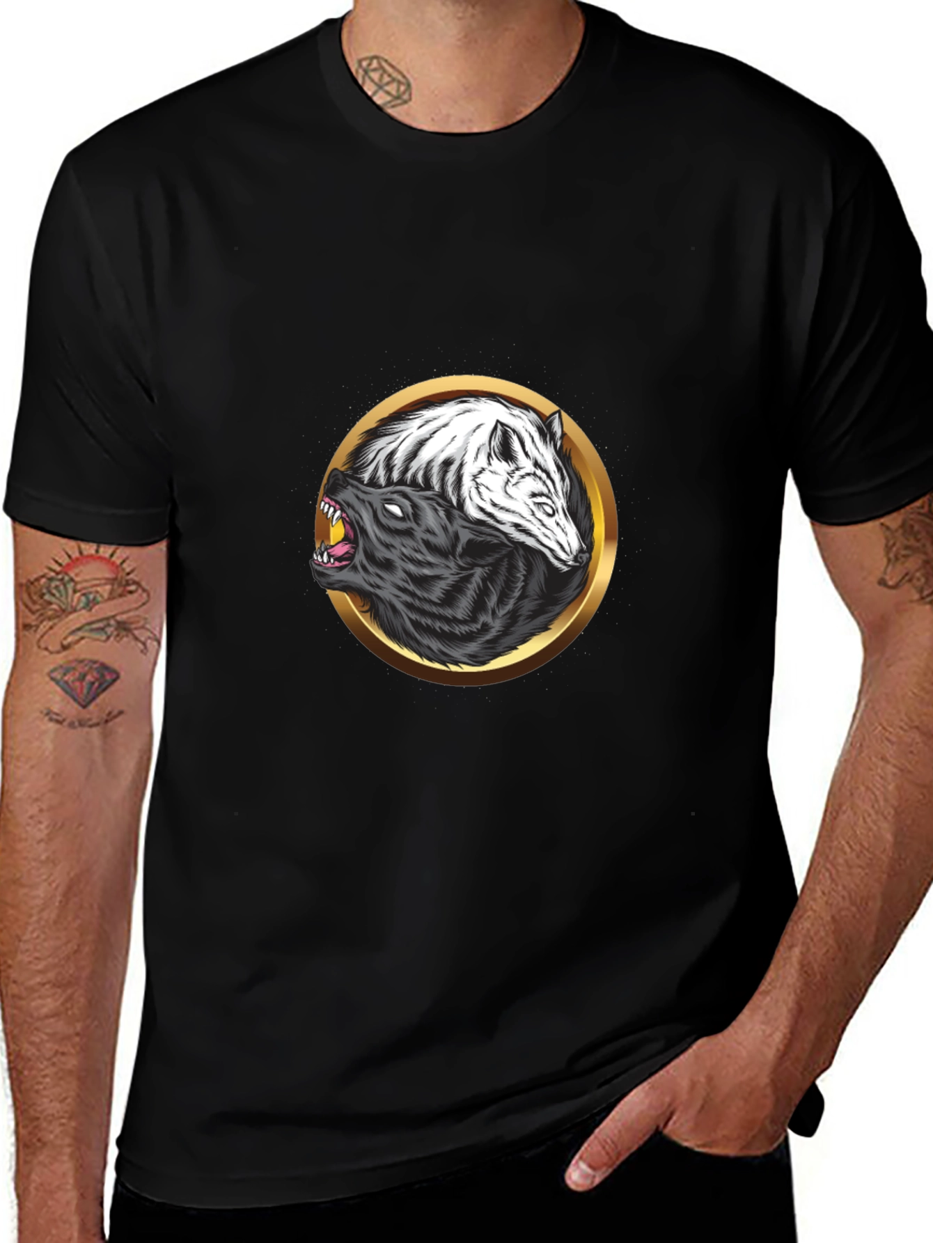 Yin Yang Wolf Graphic Black Tee