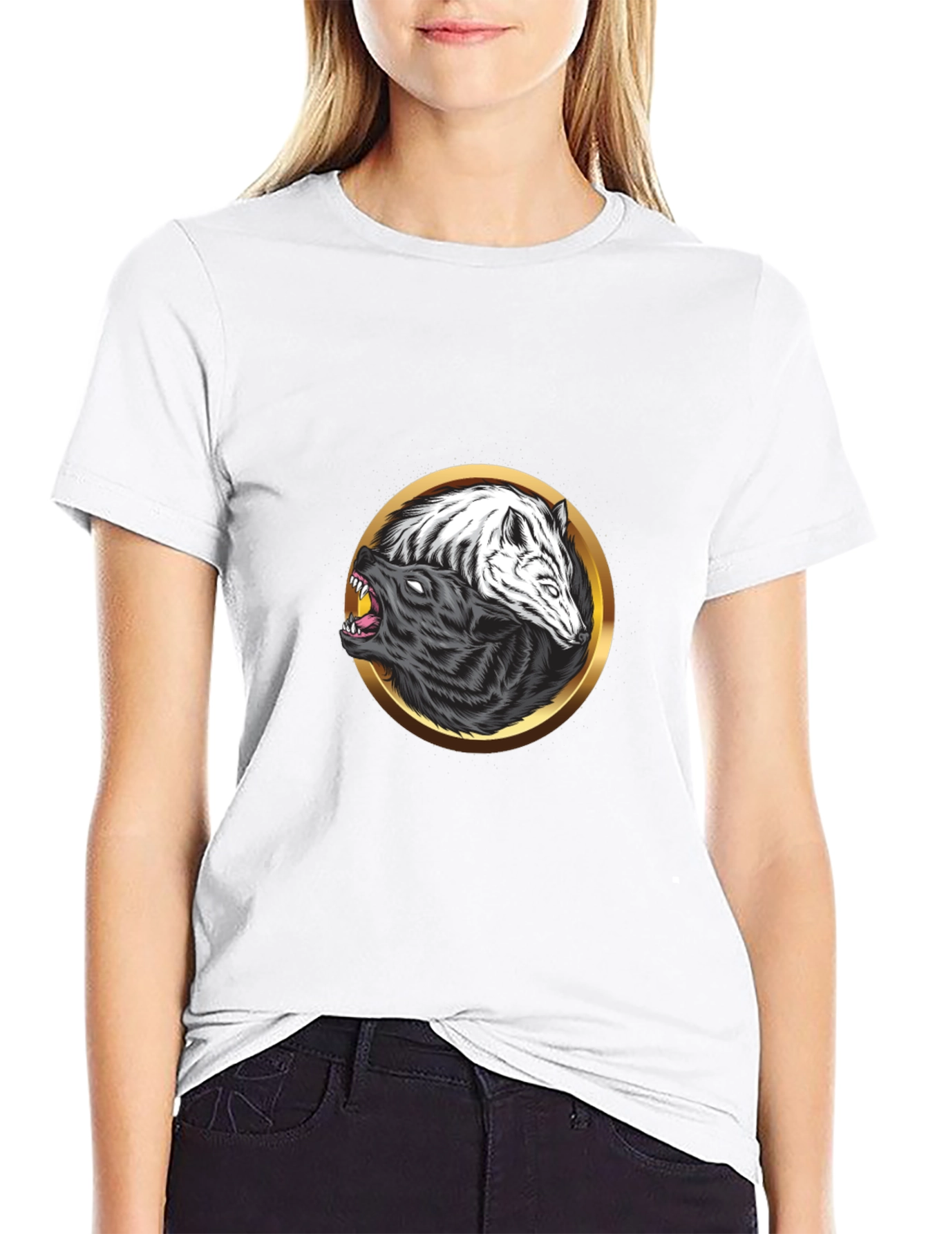 Yin Yang Wolf Graphic Black Tee