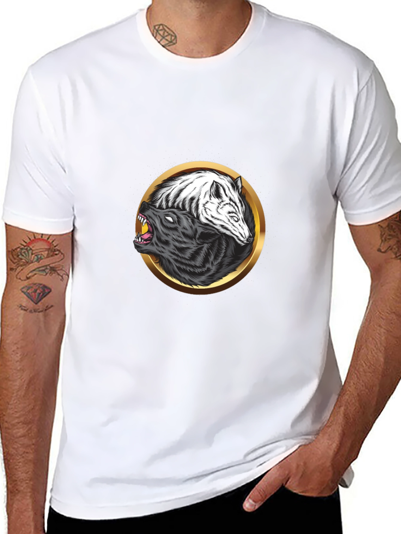 Yin Yang Wolf Graphic Black Tee