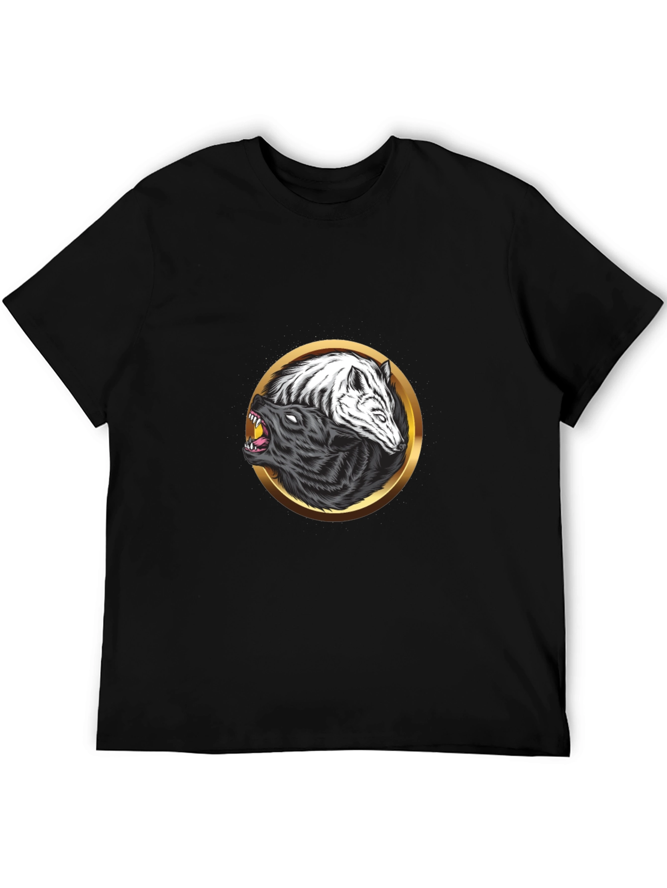Yin Yang Wolf Graphic Black Tee