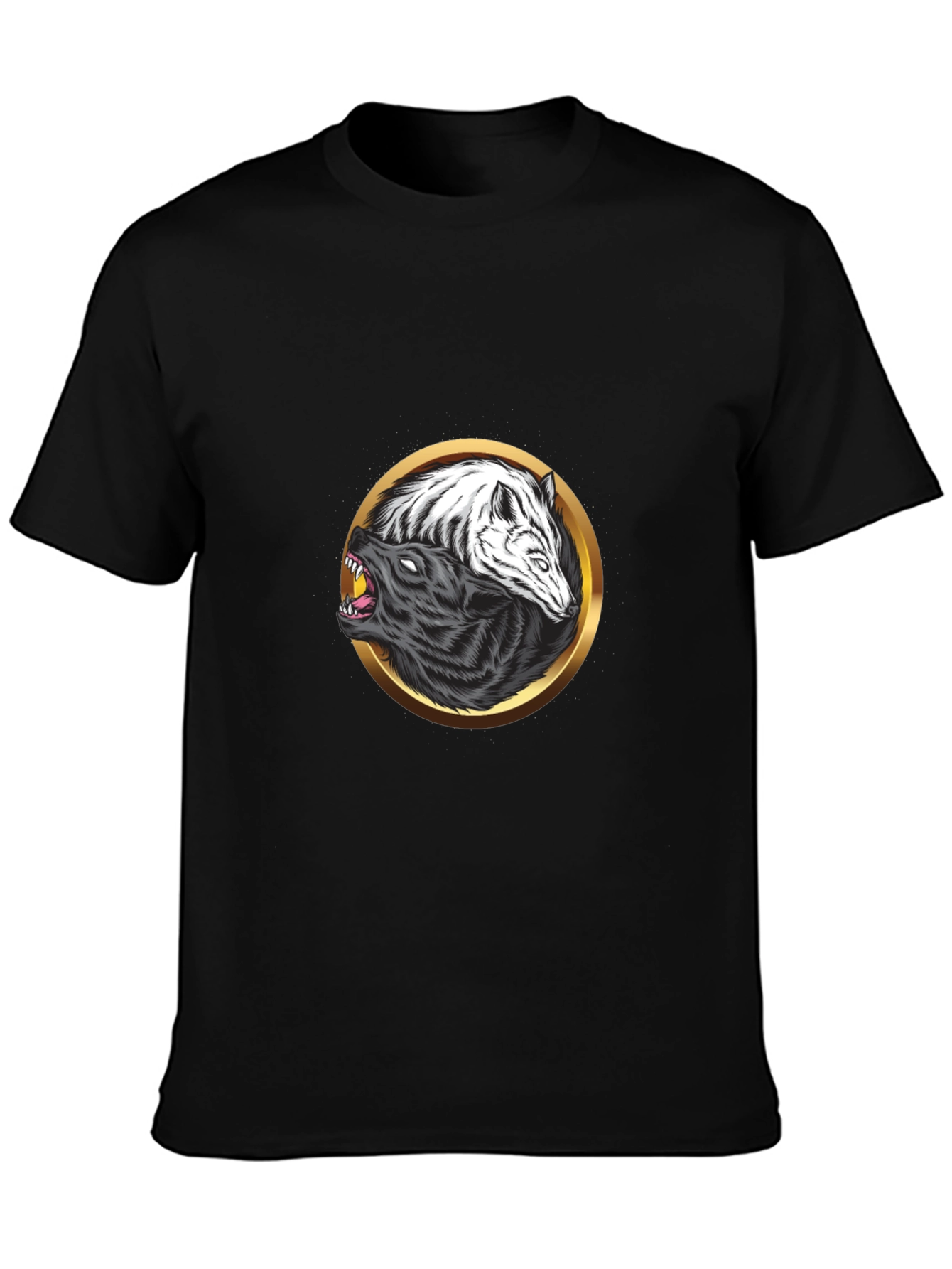 Yin Yang Wolf Graphic Black Tee
