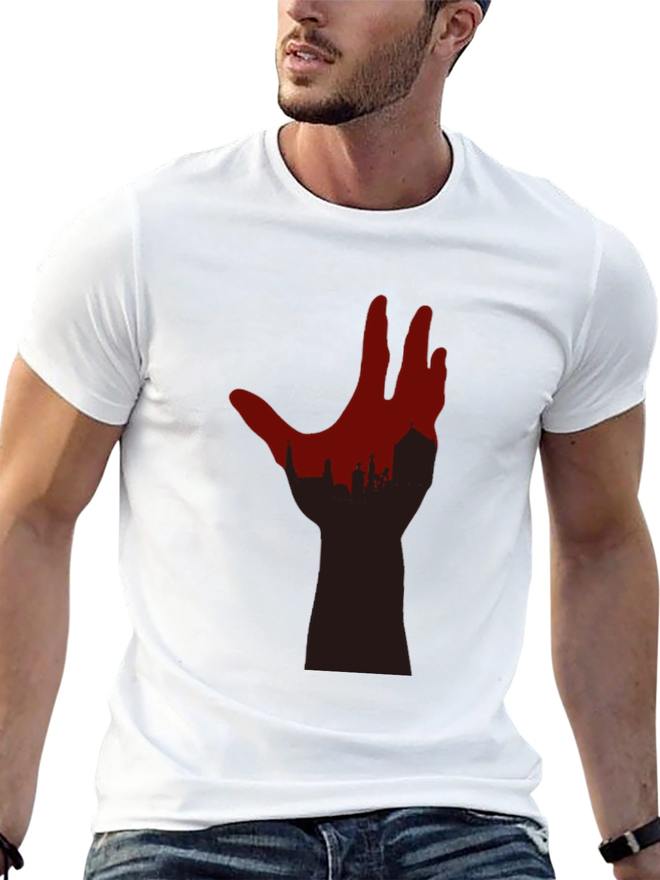 Cityscape Hand Graphic Tee - Black T-Shirt