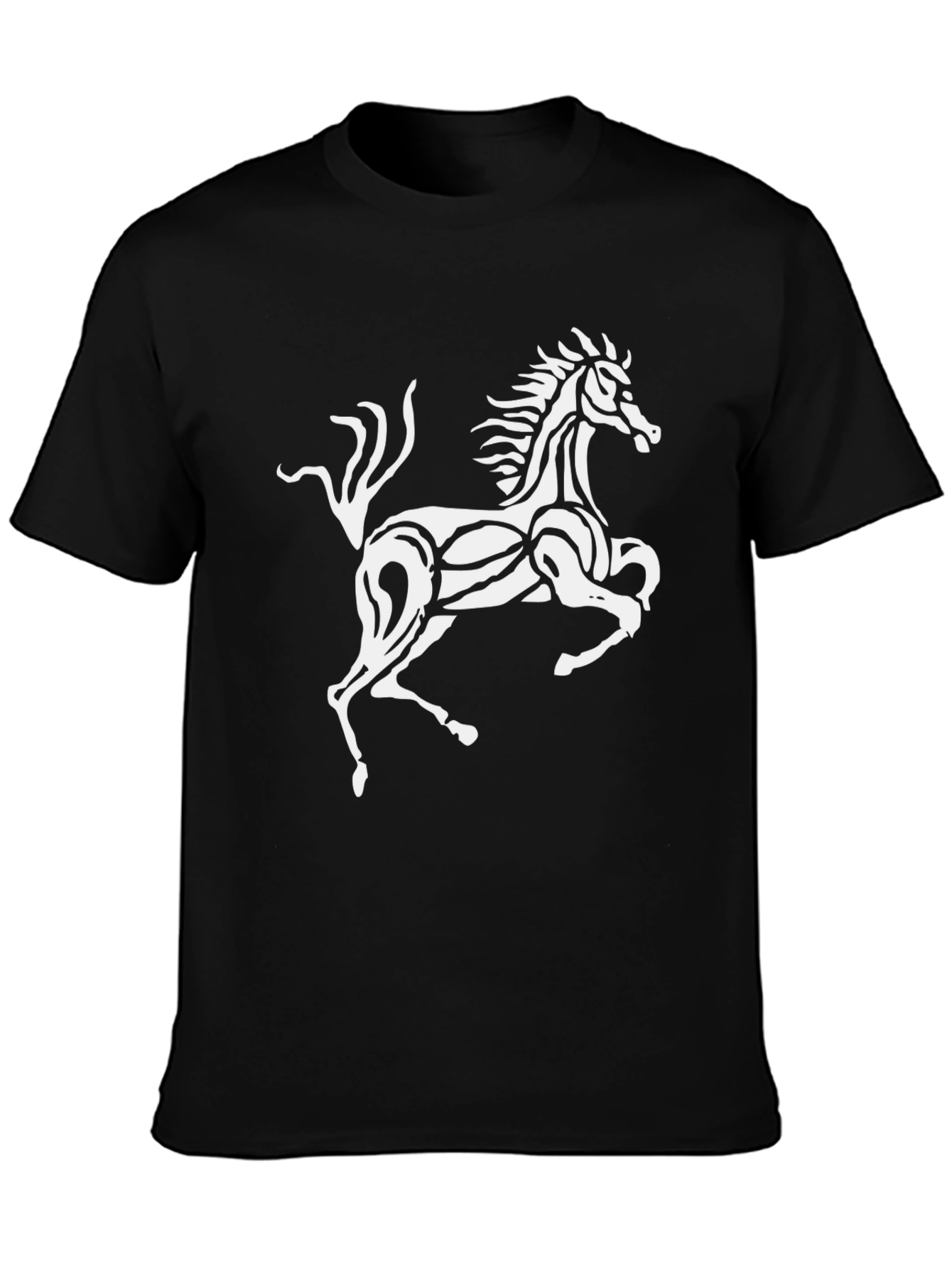 Black T-Shirt with Stylized White Horse Graphic