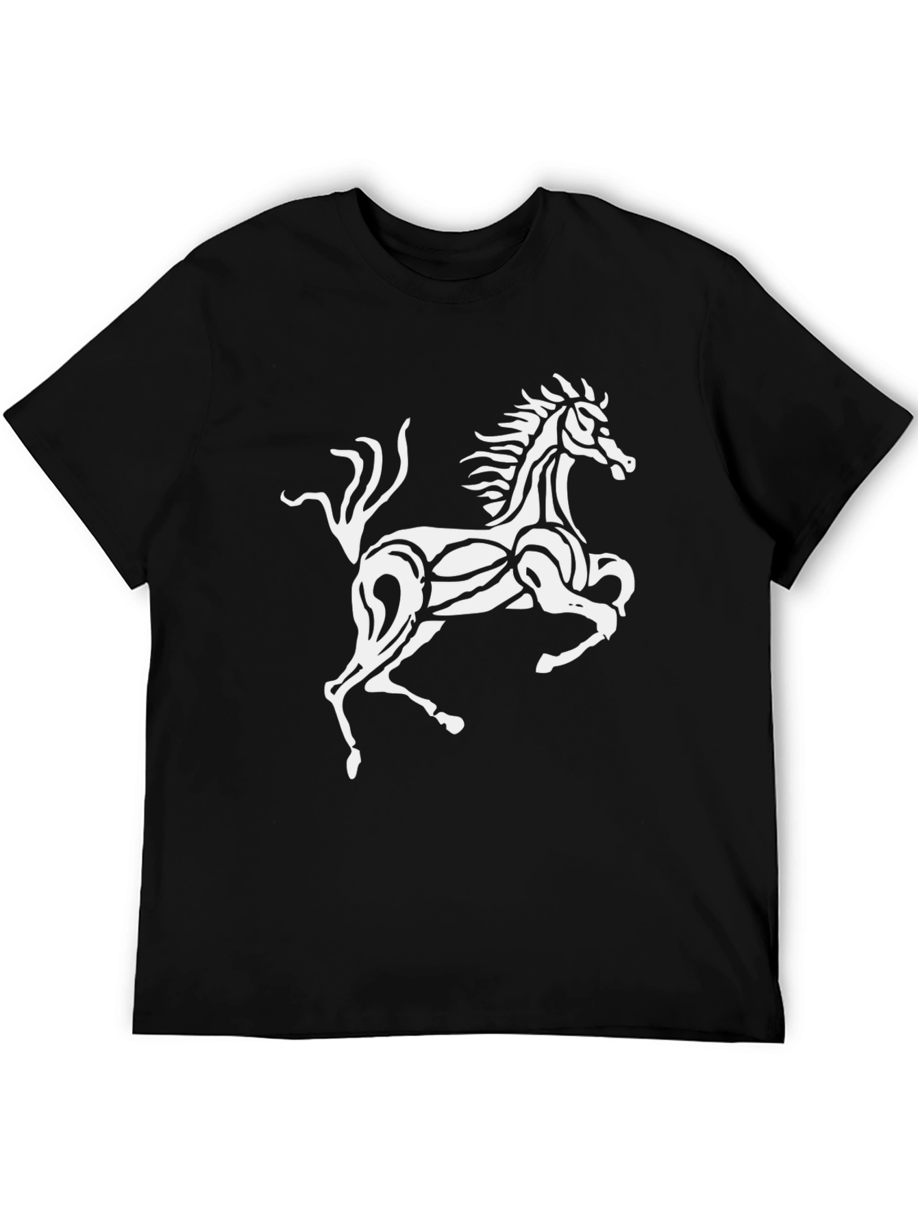 Black T-Shirt with Stylized White Horse Graphic