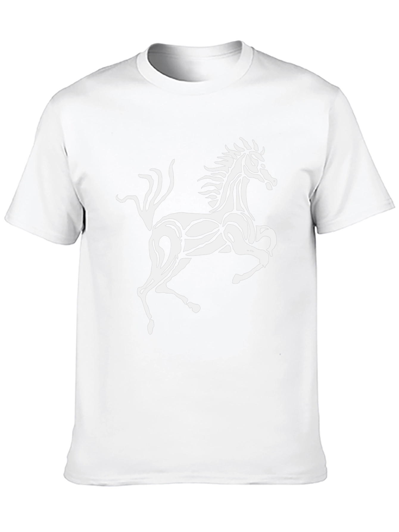 Black T-Shirt with Stylized White Horse Graphic