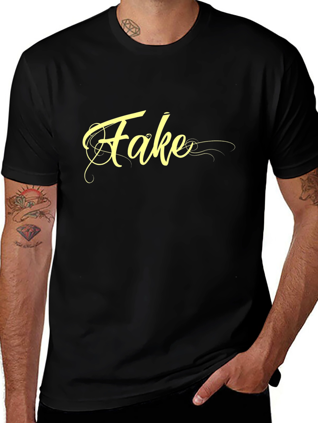 Fake Graphic Print Black T-Shirt