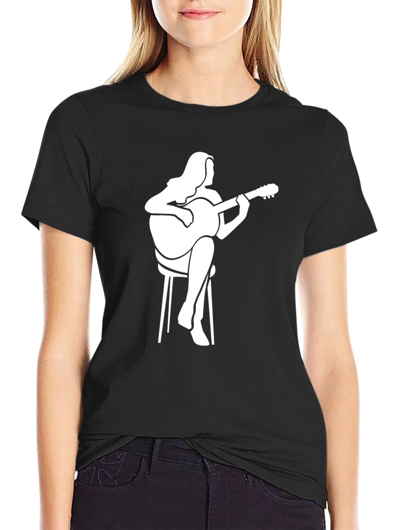 Guitar Player Graphic Tee - Black Casual T-Shirt