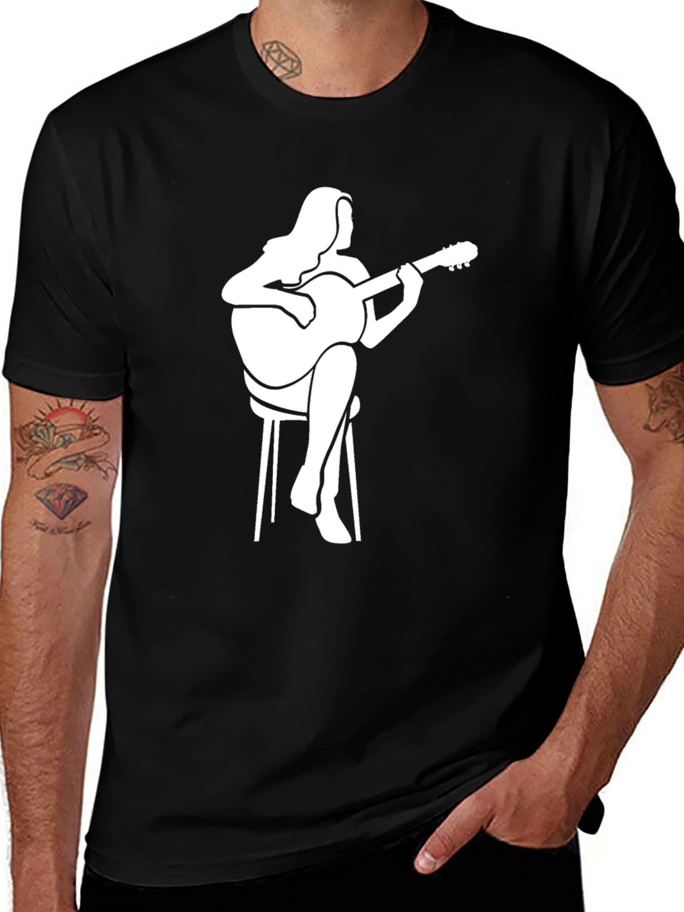 Guitar Player Graphic Tee - Black Casual T-Shirt