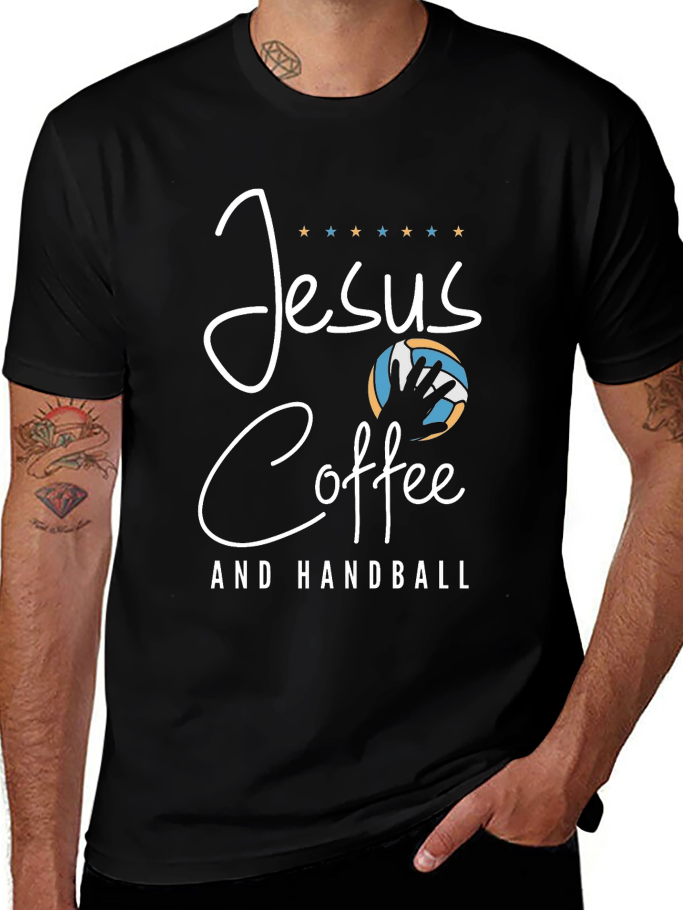 Jesus Coffee and Handball Black T-Shirt