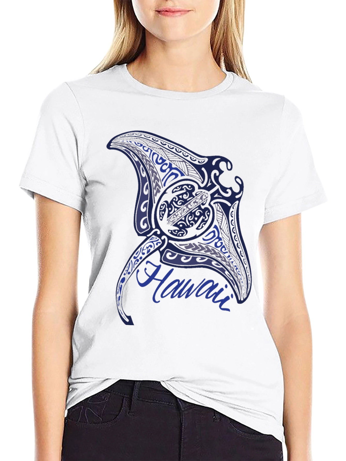 Mens Black T-Shirt with Manta Ray Hawaii Design