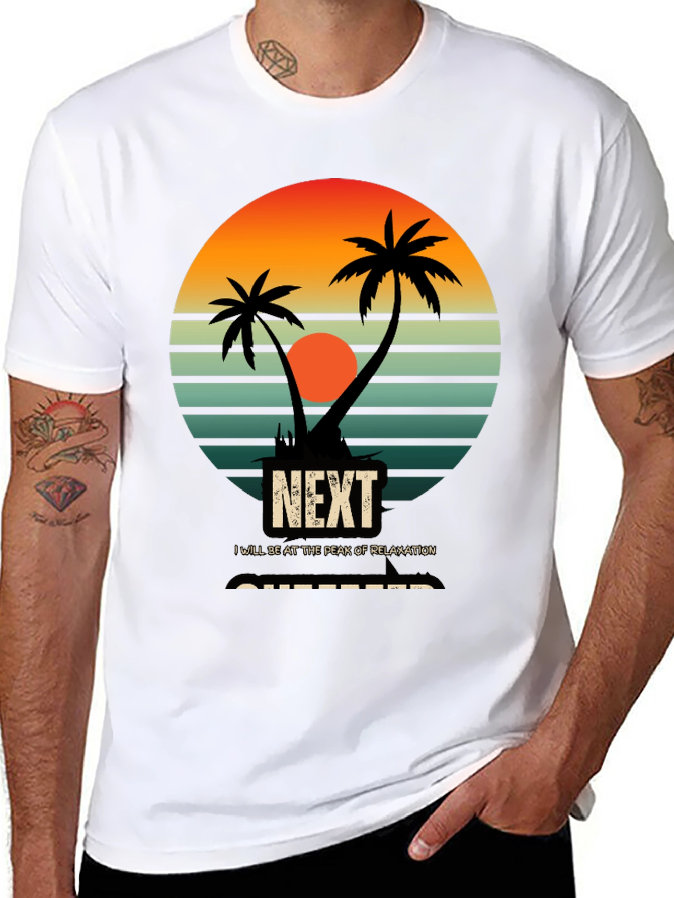 Relaxation Mode T-Shirt: Palm Tree Sunset Graphic Tee