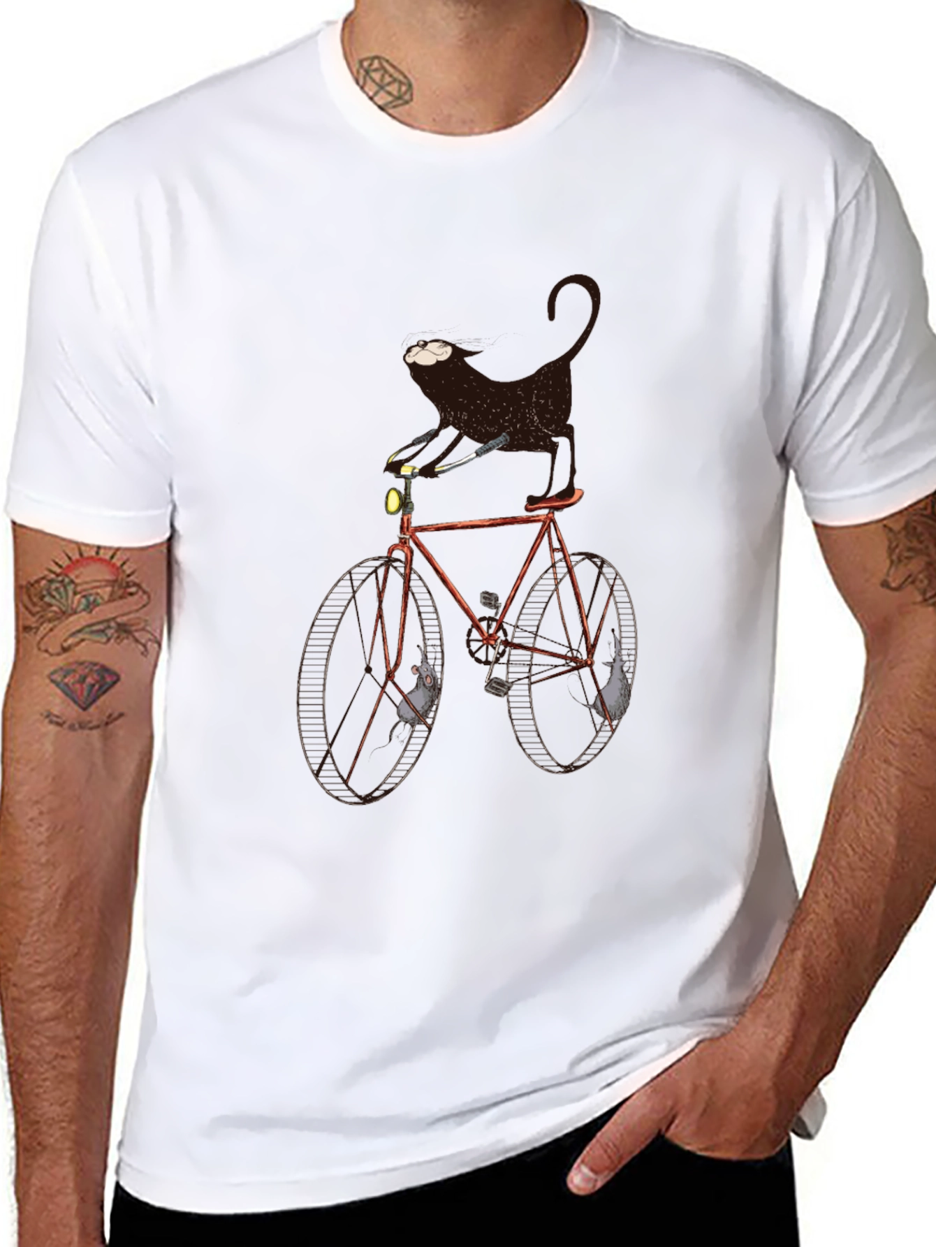 Cat on Bike Graphic Tee - Unique Novelty T-Shirt
