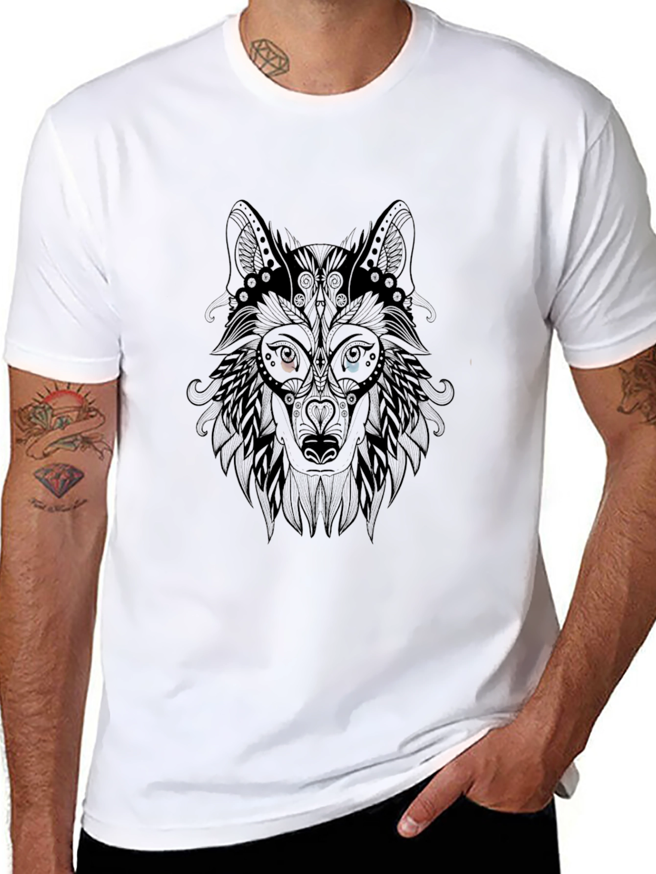 Wolf Head Graphic Tee - Stylish Mens Black T-Shirt