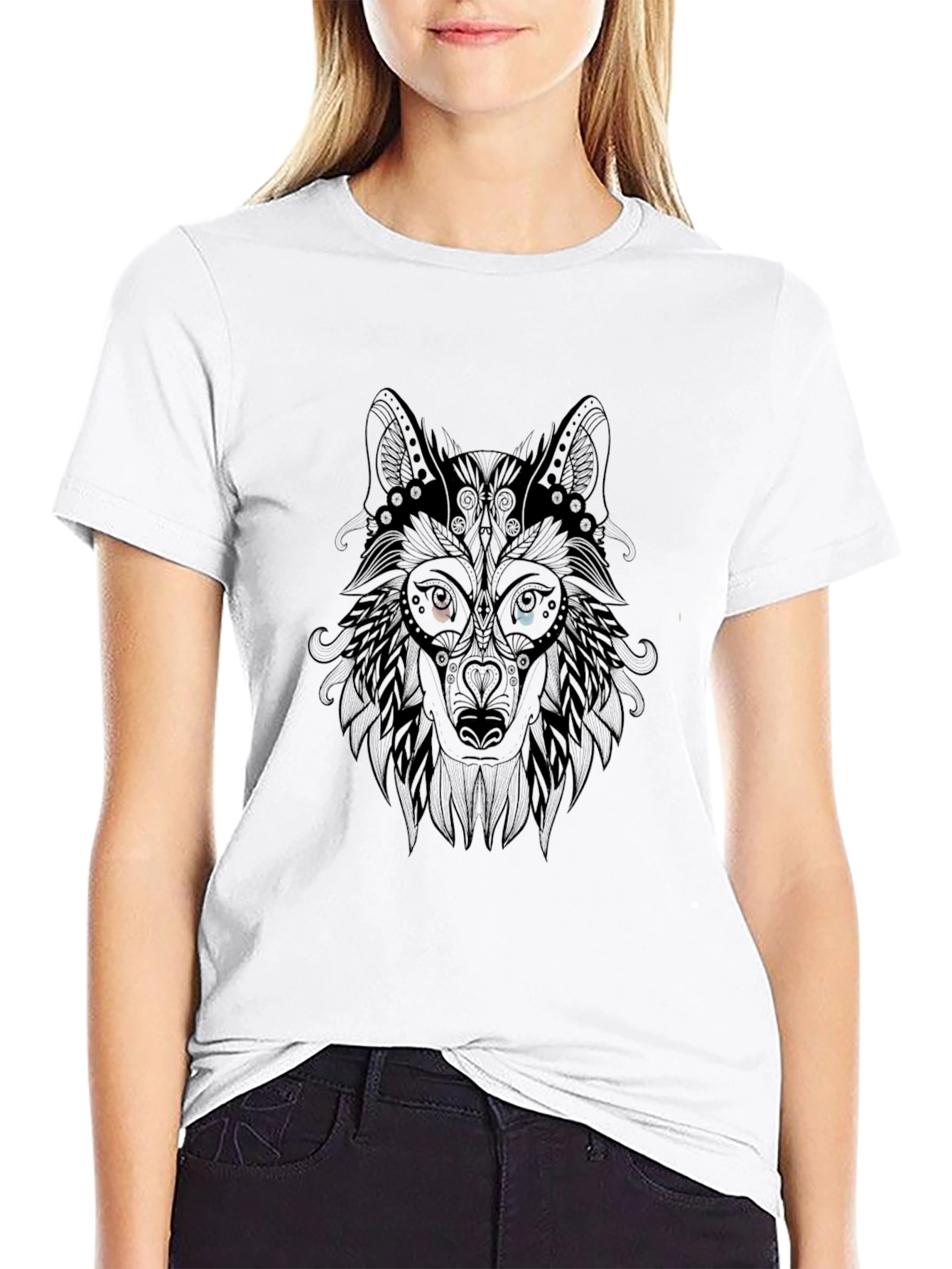 Wolf Head Graphic Tee - Stylish Mens Black T-Shirt