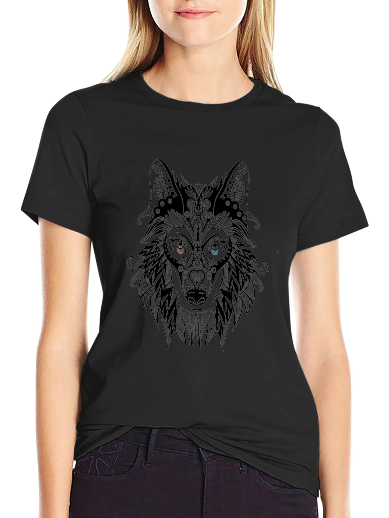 Wolf Head Graphic Tee - Stylish Mens Black T-Shirt