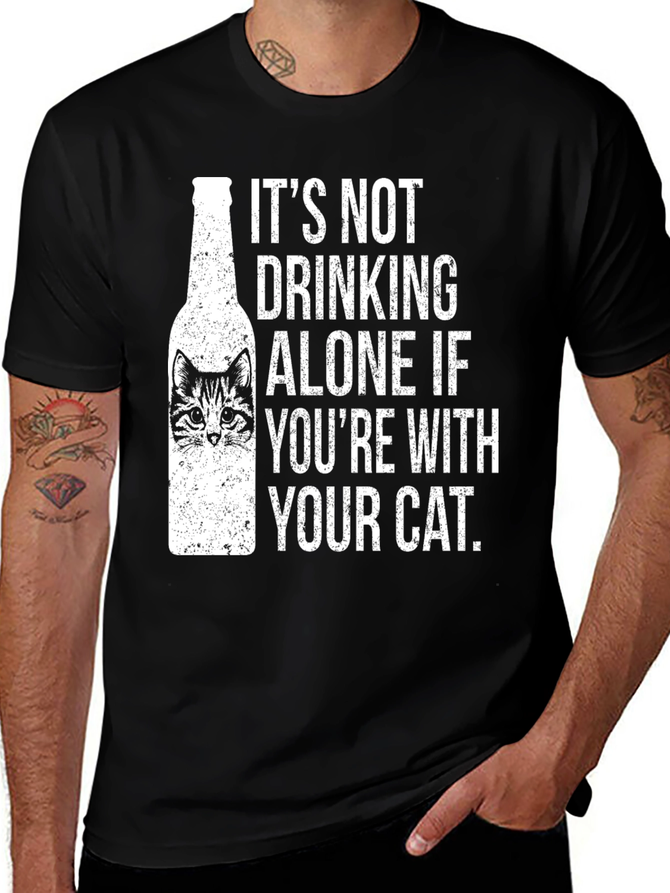 Funny Cat Lover T-Shirt - Drinking Alone