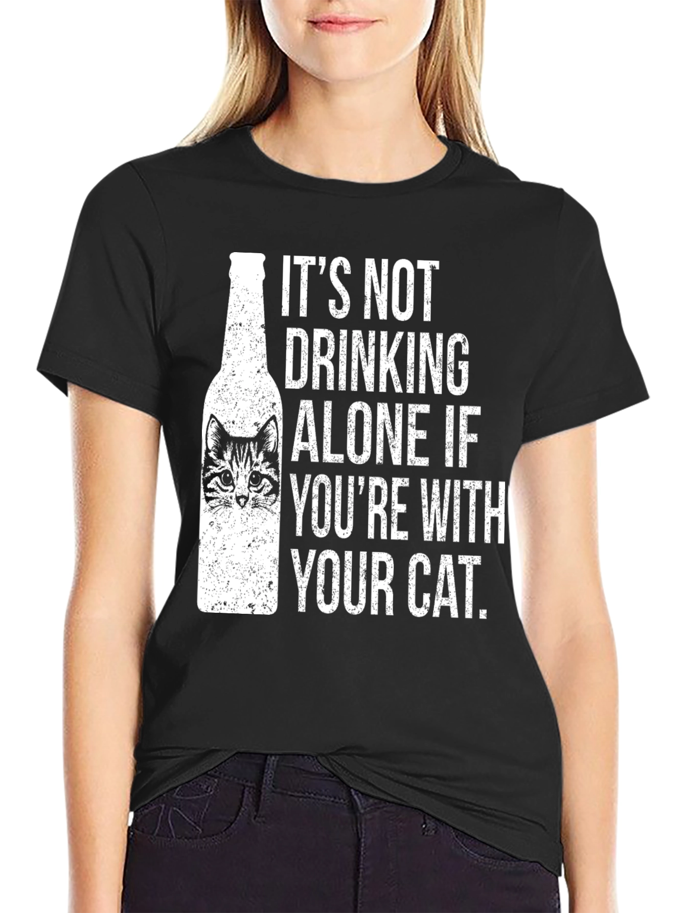 Funny Cat Lover T-Shirt - Drinking Alone