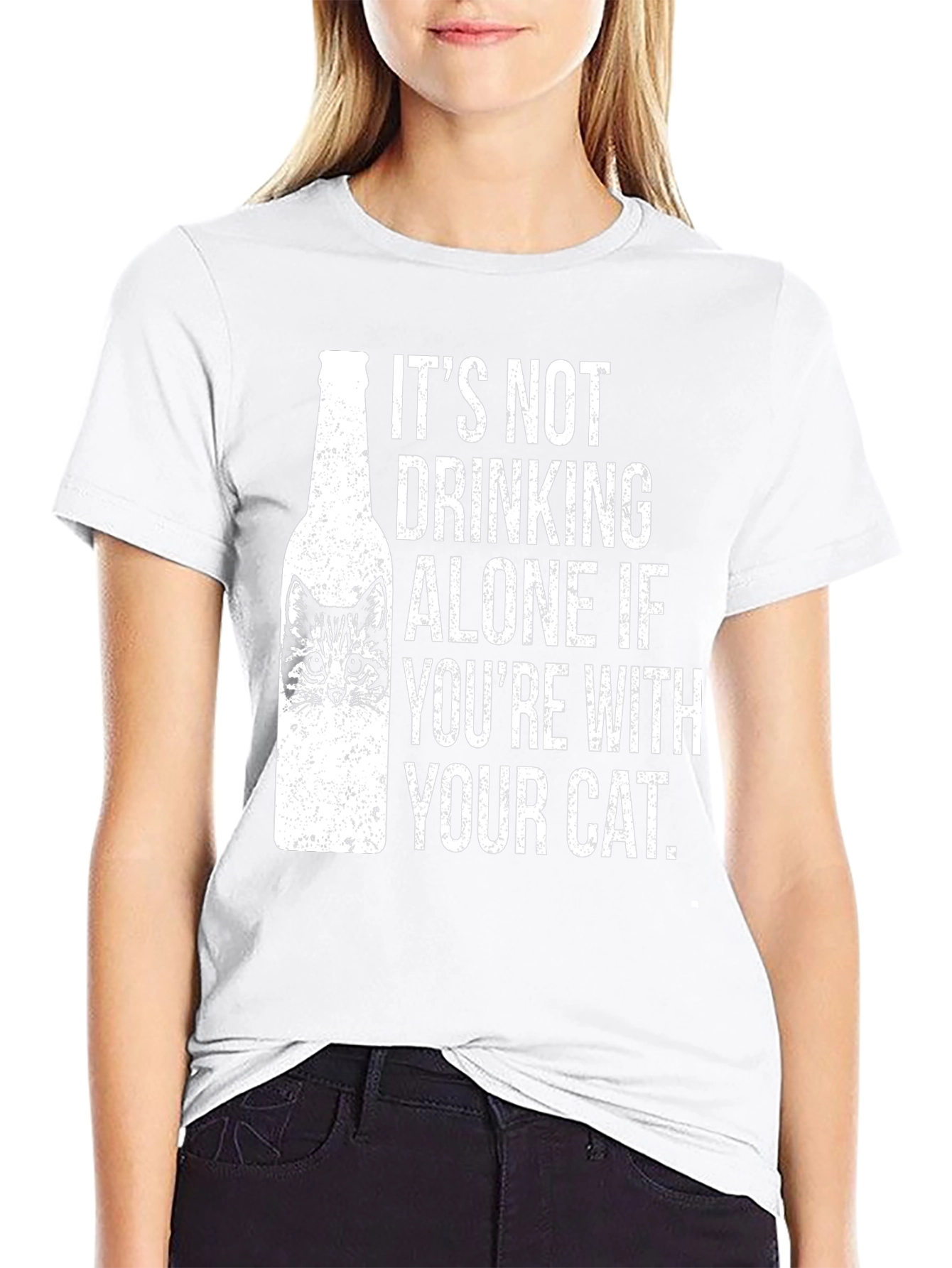 Funny Cat Lover T-Shirt - Drinking Alone