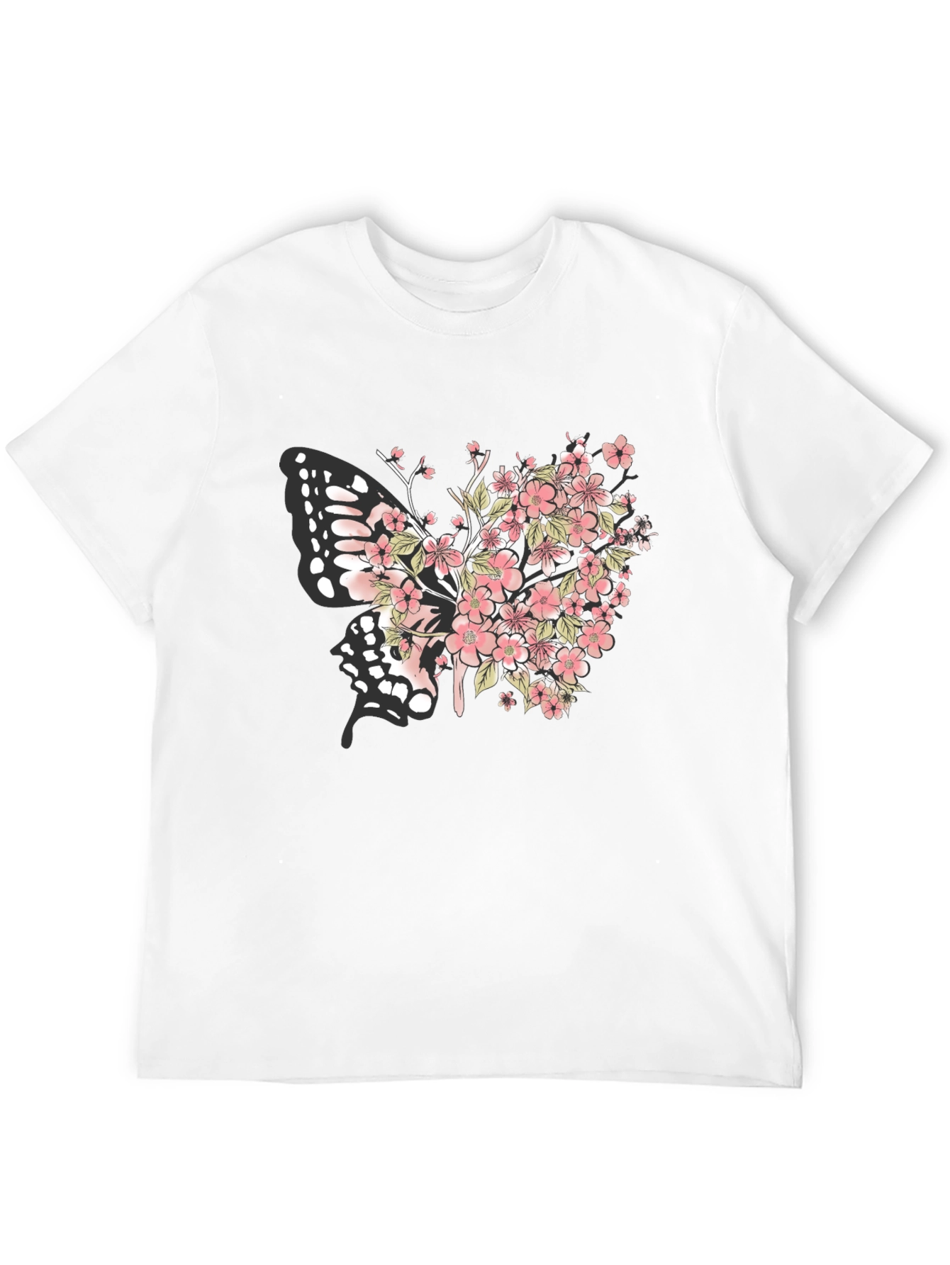 Floral Butterfly Graphic Tee - Black Cotton Blend