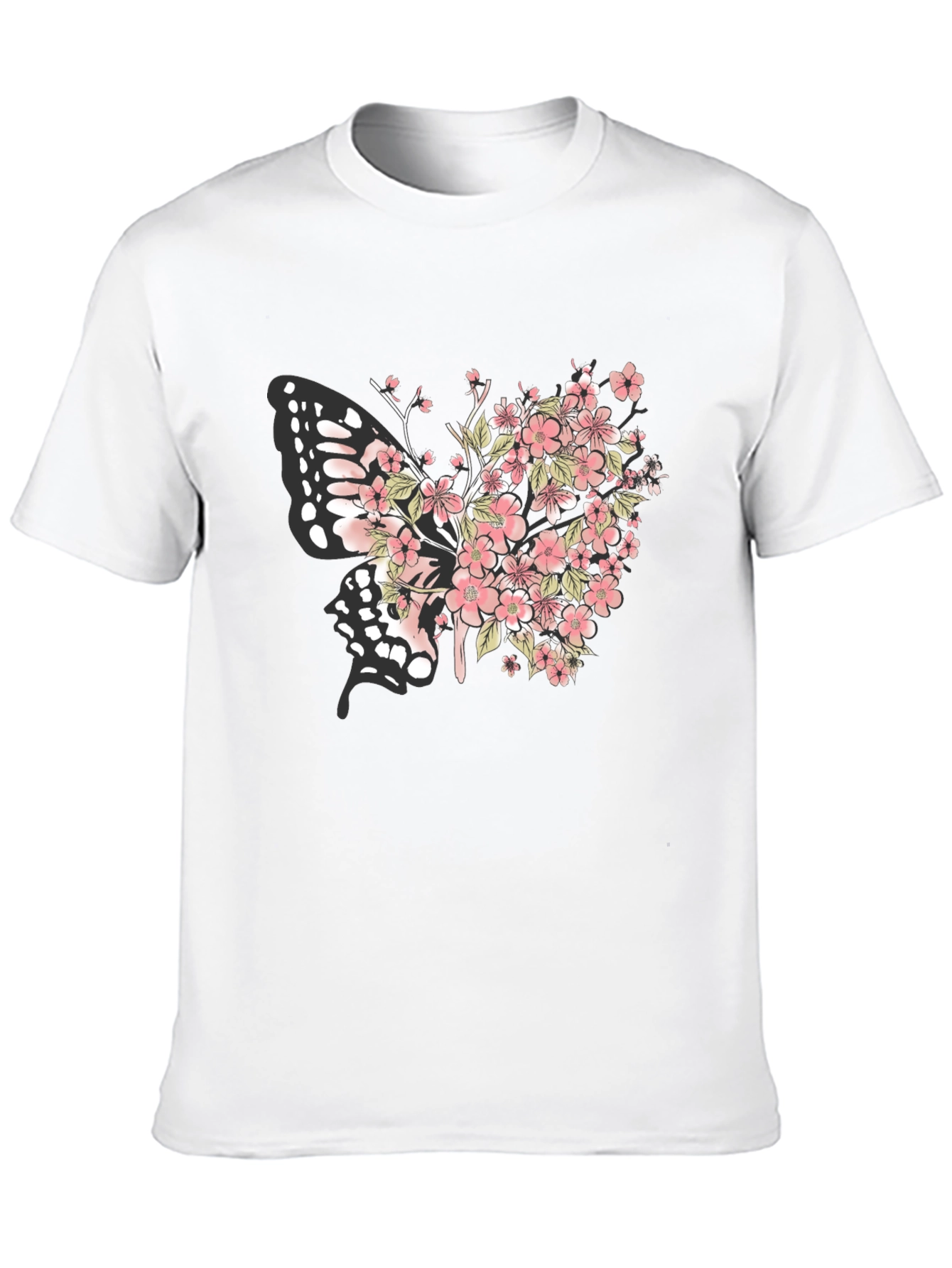 Floral Butterfly Graphic Tee - Black Cotton Blend