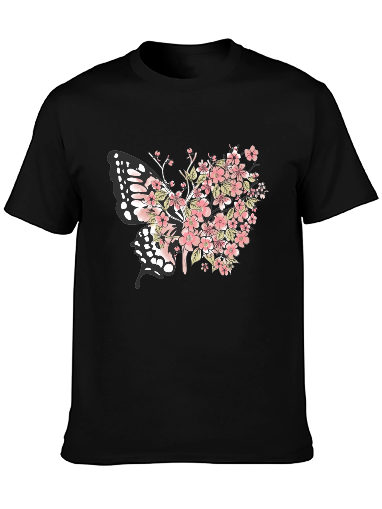Floral Butterfly Graphic Tee - Black Cotton Blend