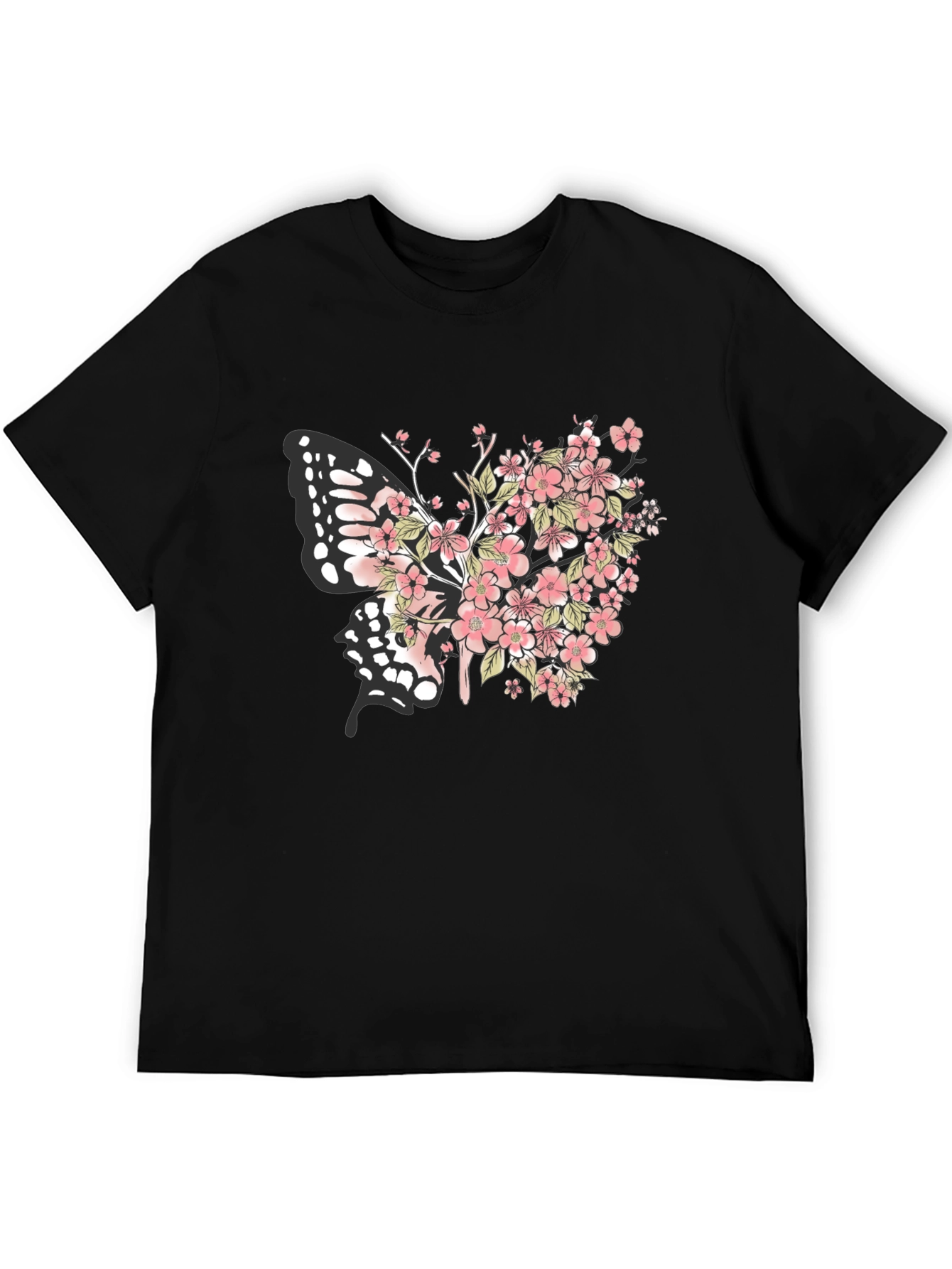 Floral Butterfly Graphic Tee - Black Cotton Blend