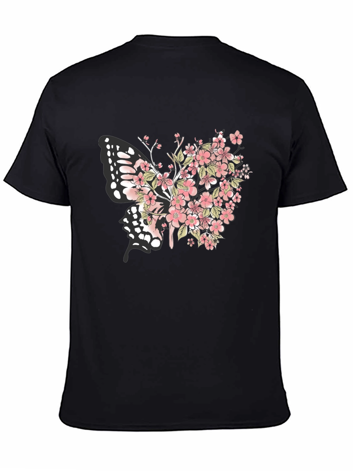 Floral Butterfly Graphic Tee - Black Cotton Blend