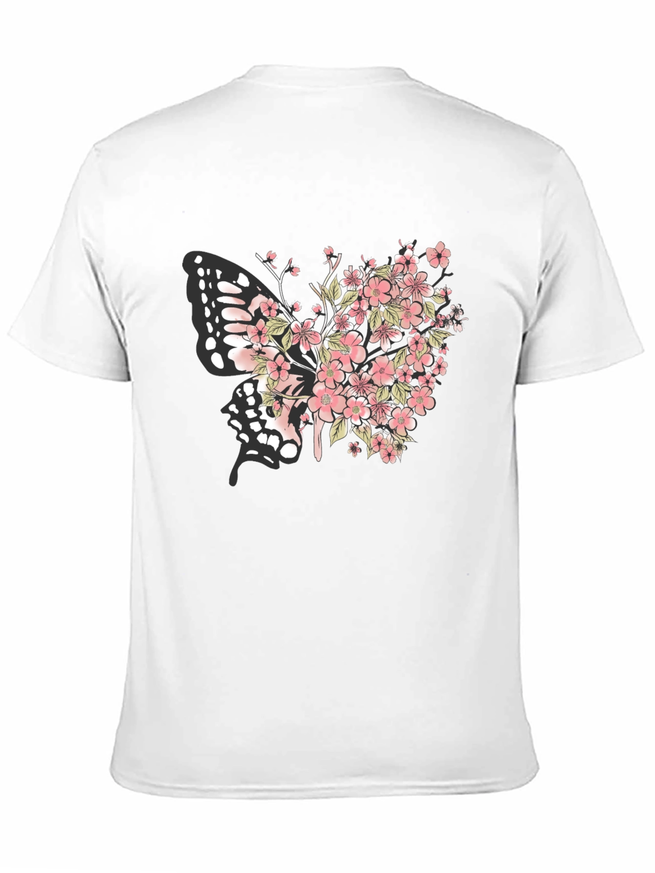 Floral Butterfly Graphic Tee - Black Cotton Blend
