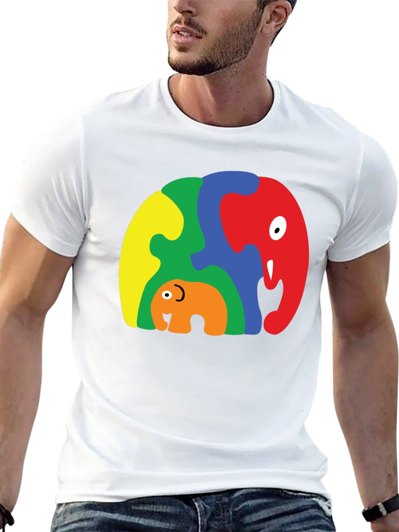 Puzzle Elephant Family Graphic Tee - Unique Design
