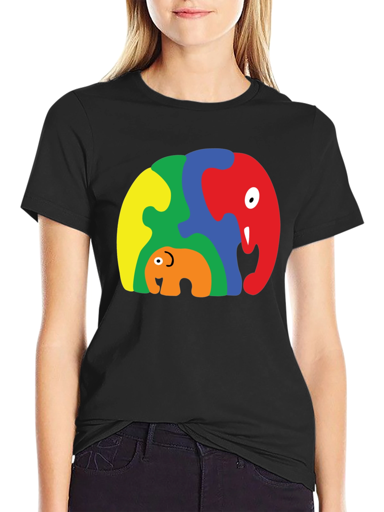 Puzzle Elephant Family Graphic Tee - Unique Design