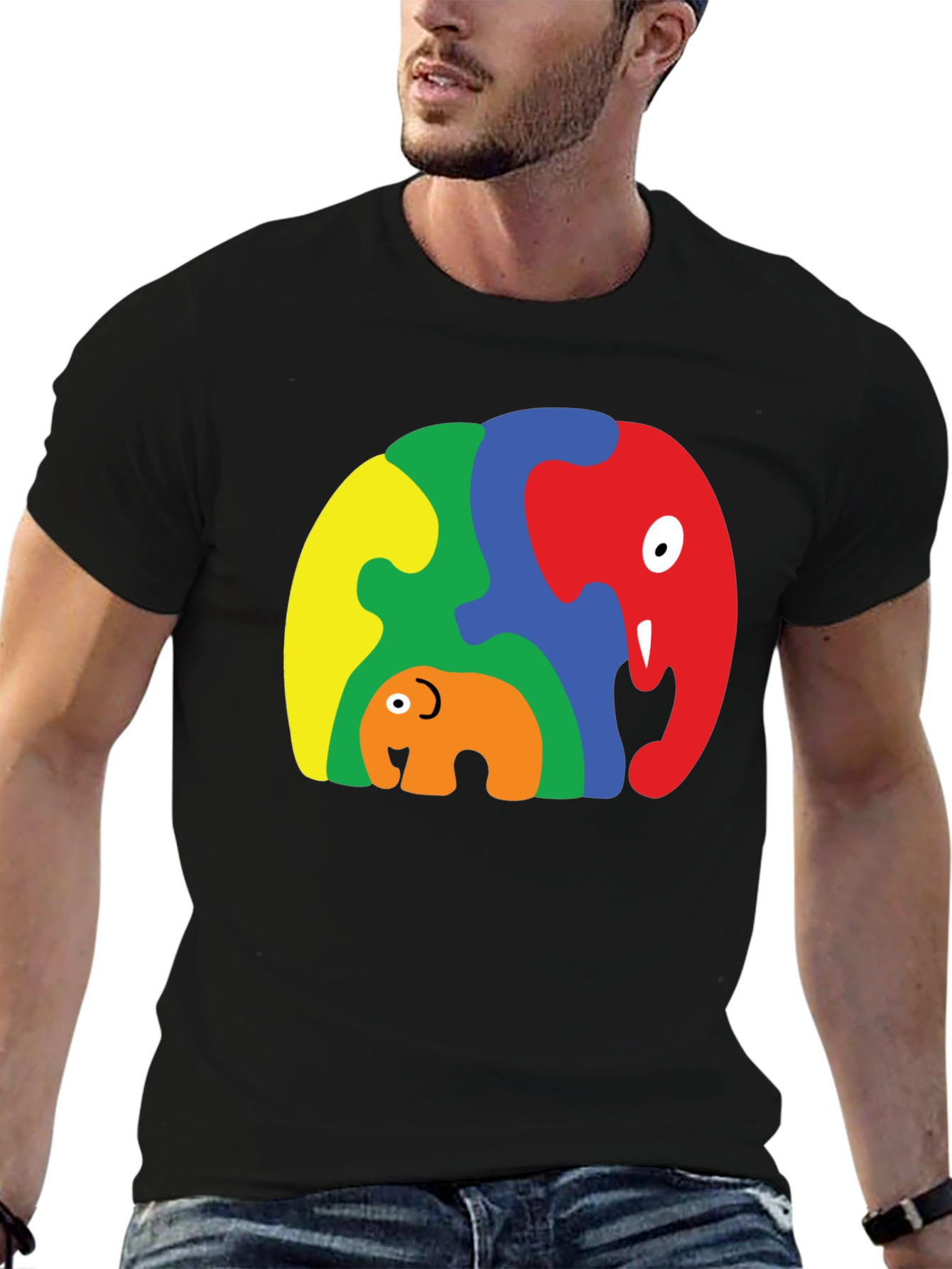 Puzzle Elephant Family Graphic Tee - Unique Design