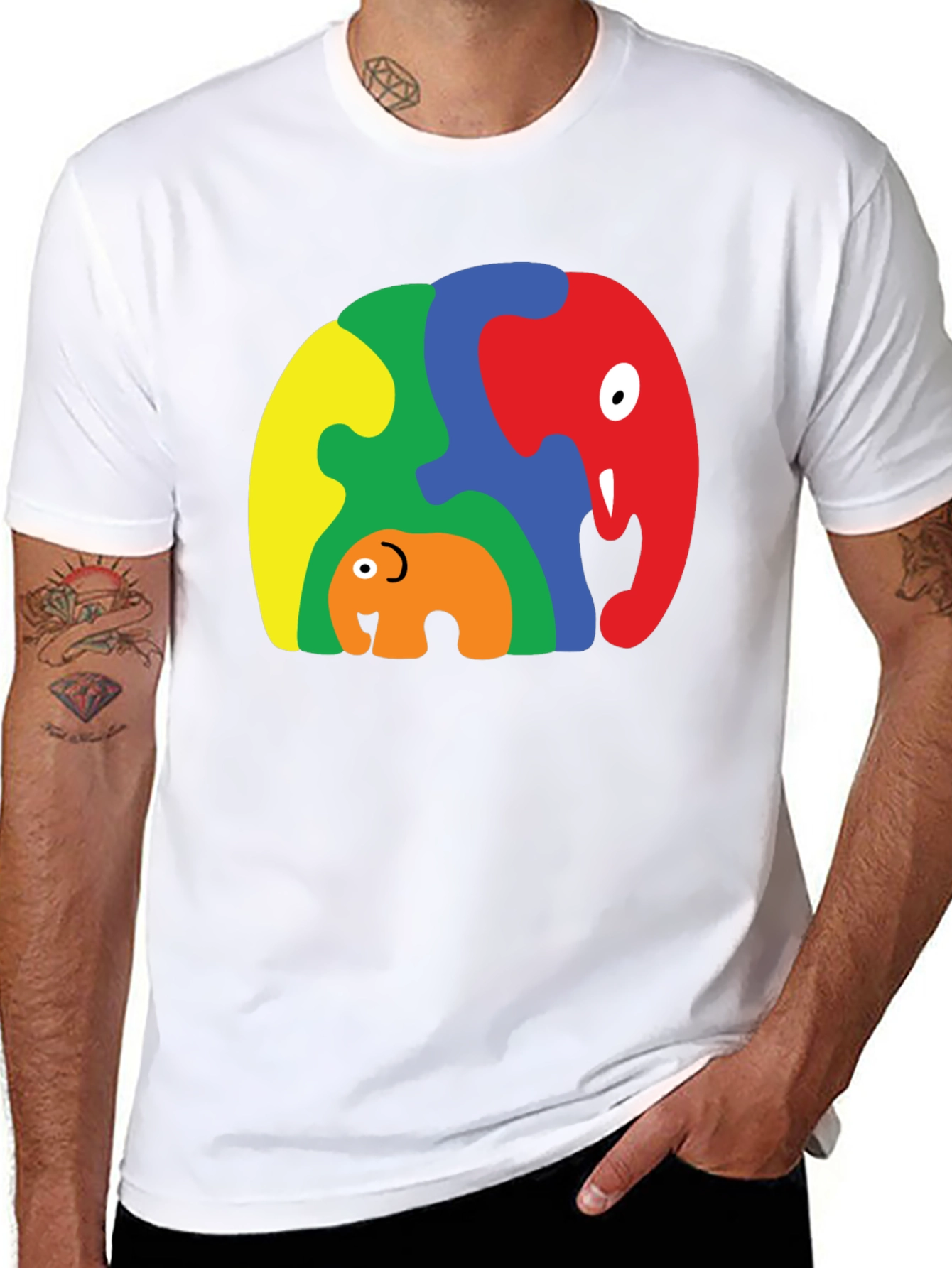 Puzzle Elephant Family Graphic Tee - Unique Design