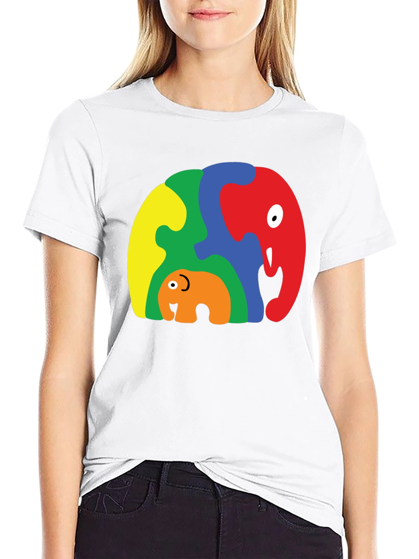 Puzzle Elephant Family Graphic Tee - Unique Design