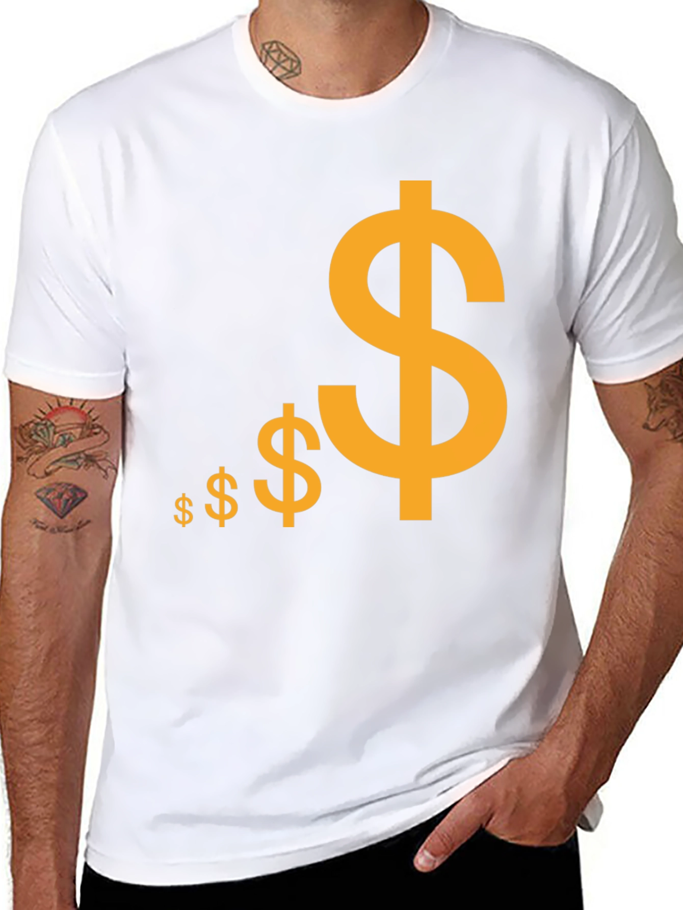 Black T-Shirt with Gold Dollar Sign Design