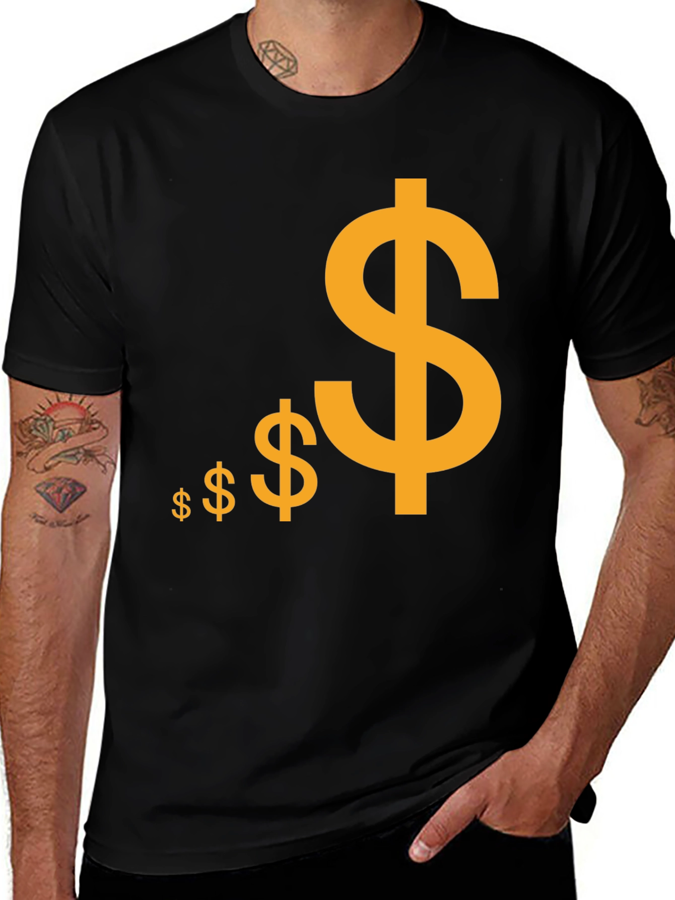 Black T-Shirt with Gold Dollar Sign Design