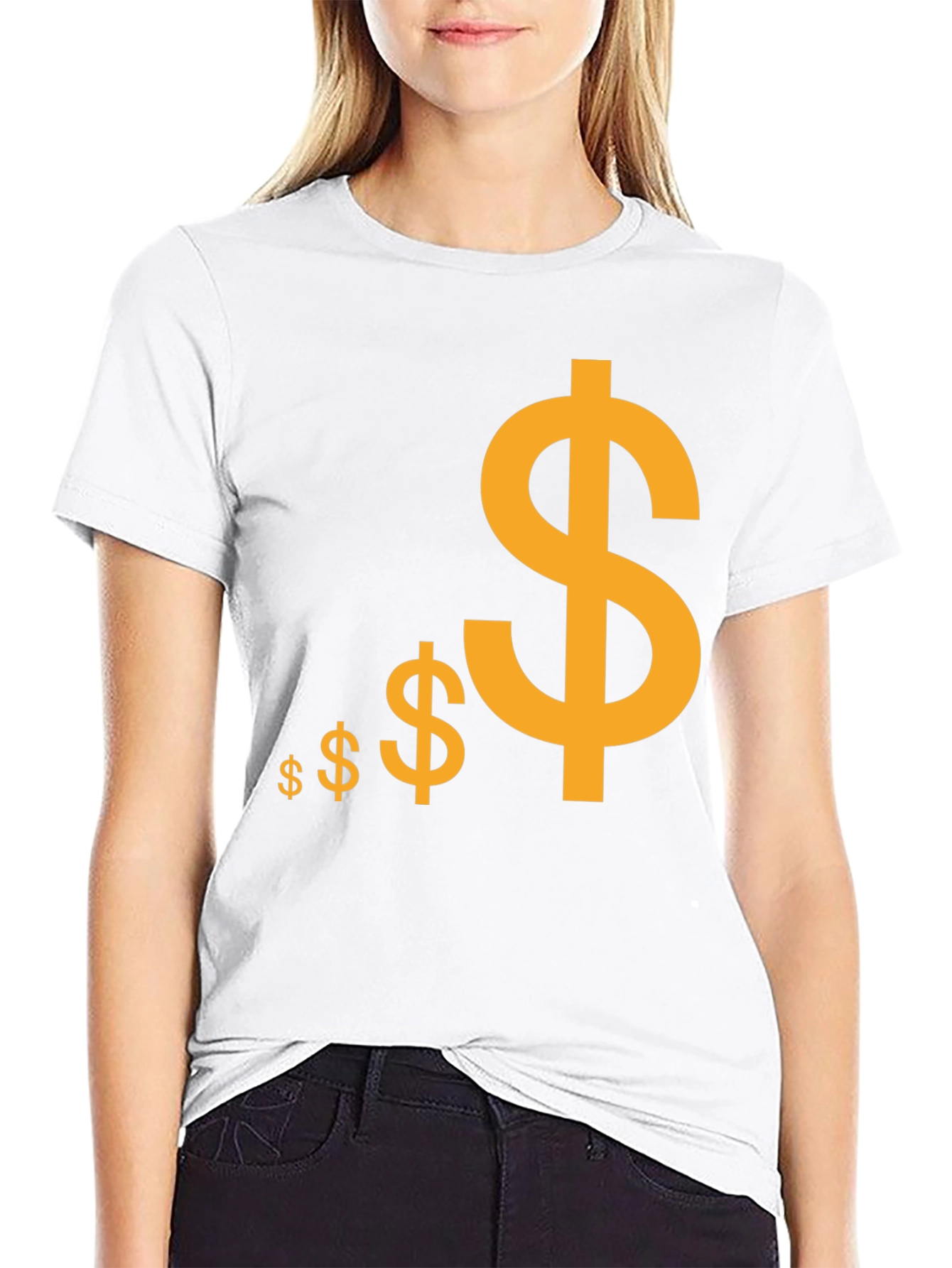 Black T-Shirt with Gold Dollar Sign Design