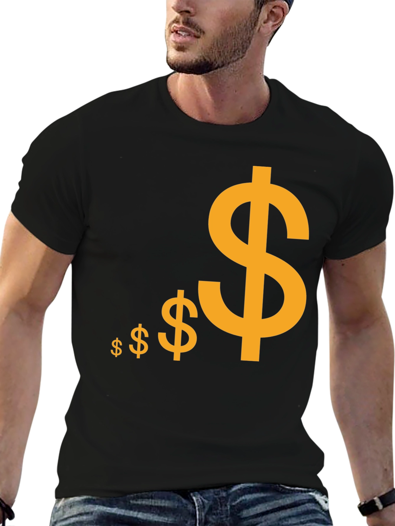 Black T-Shirt with Gold Dollar Sign Design