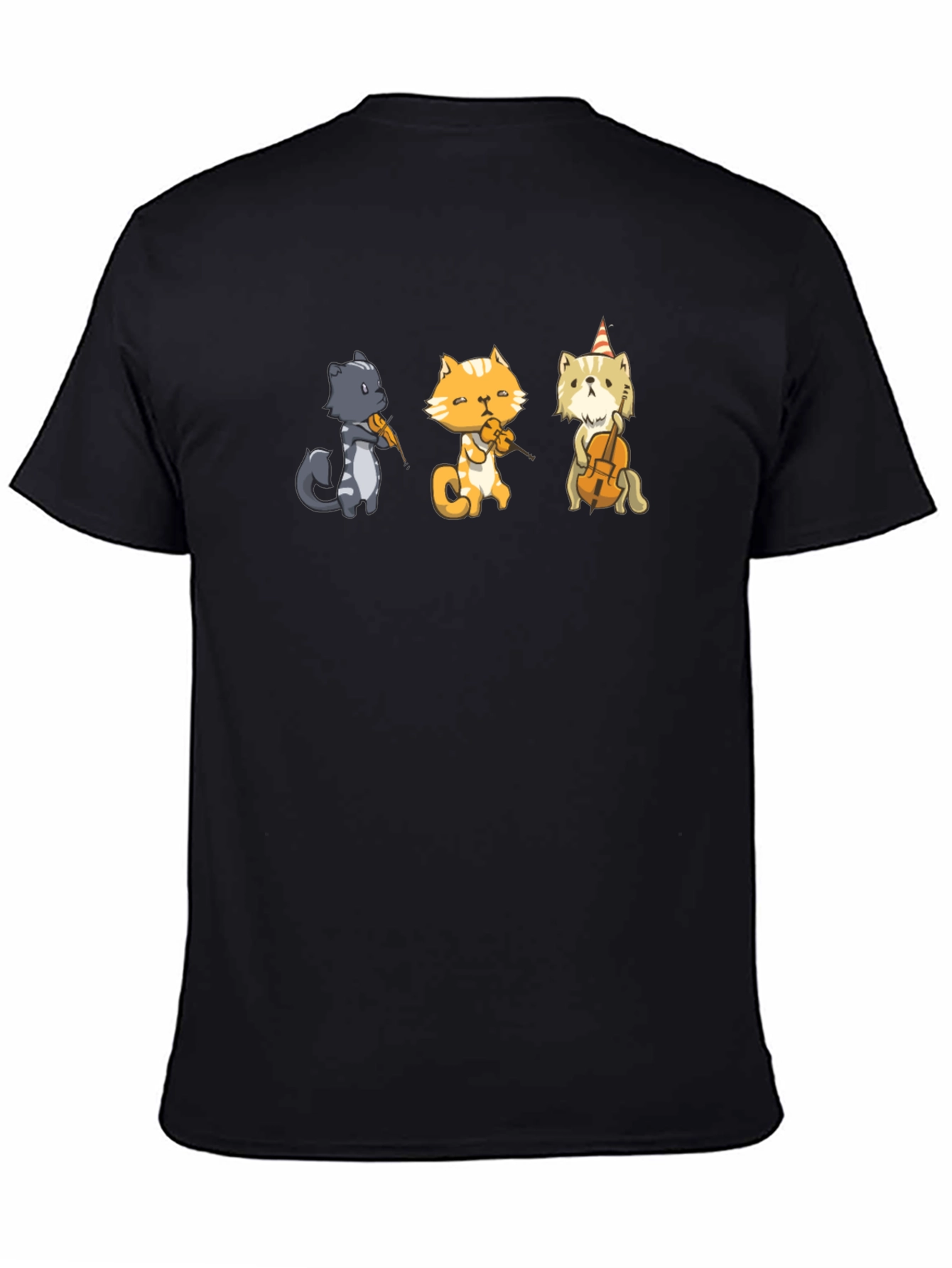 Cat Musicians T-Shirt - Black Cotton Tee