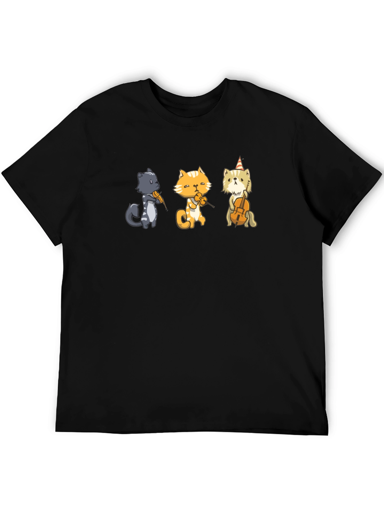 Cat Musicians T-Shirt - Black Cotton Tee