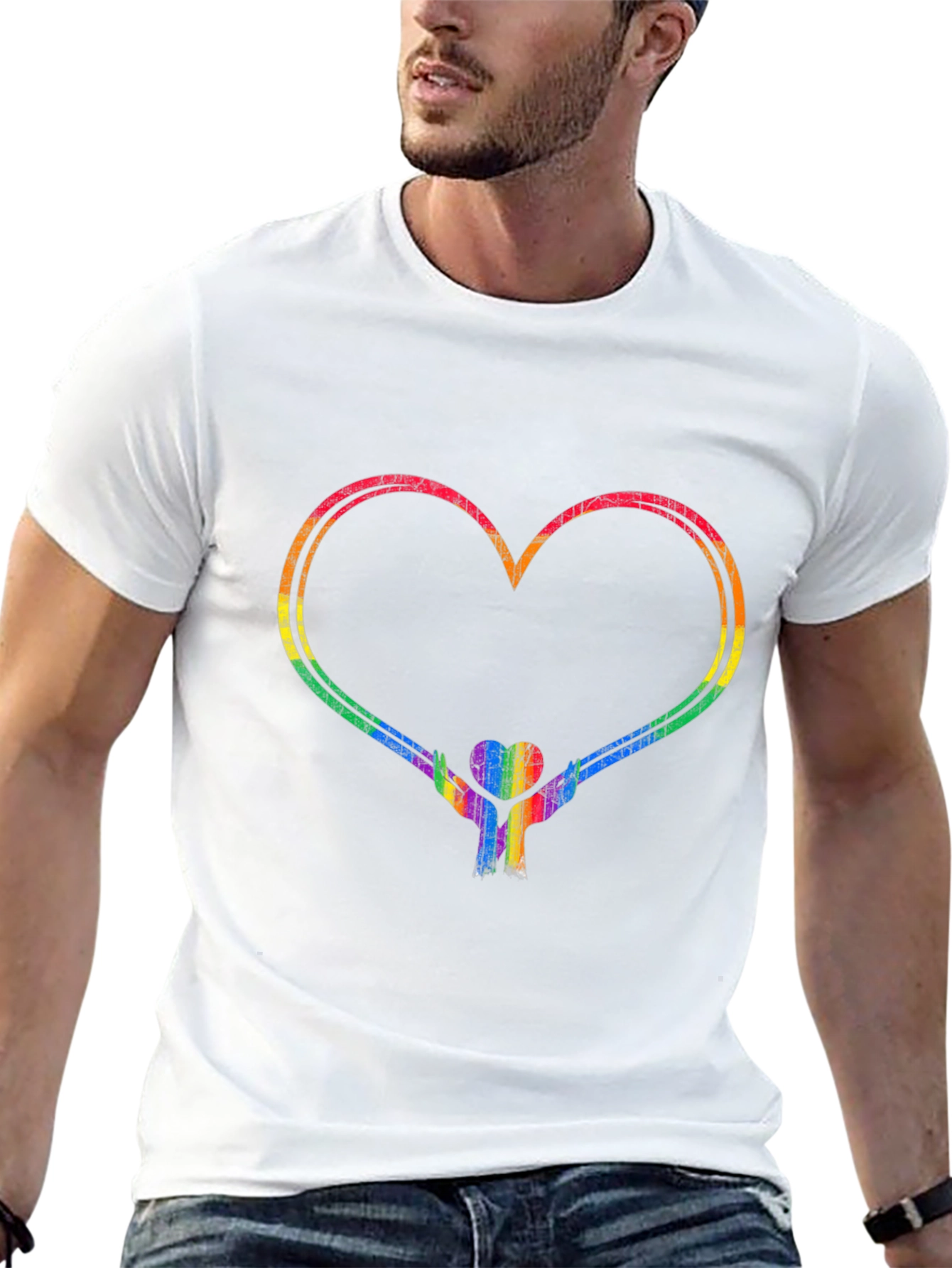Rainbow Heart Hands Graphic Tee - Pride Support