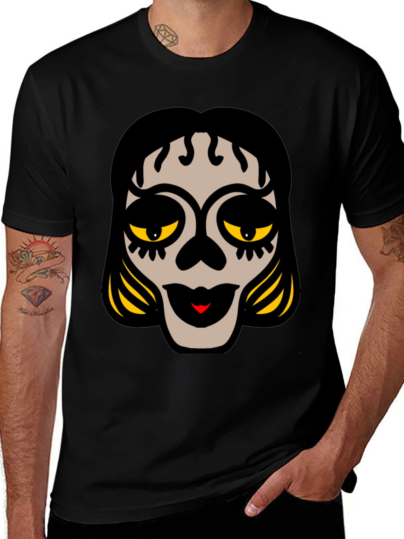 Sugar Skull Face Black Graphic Tee