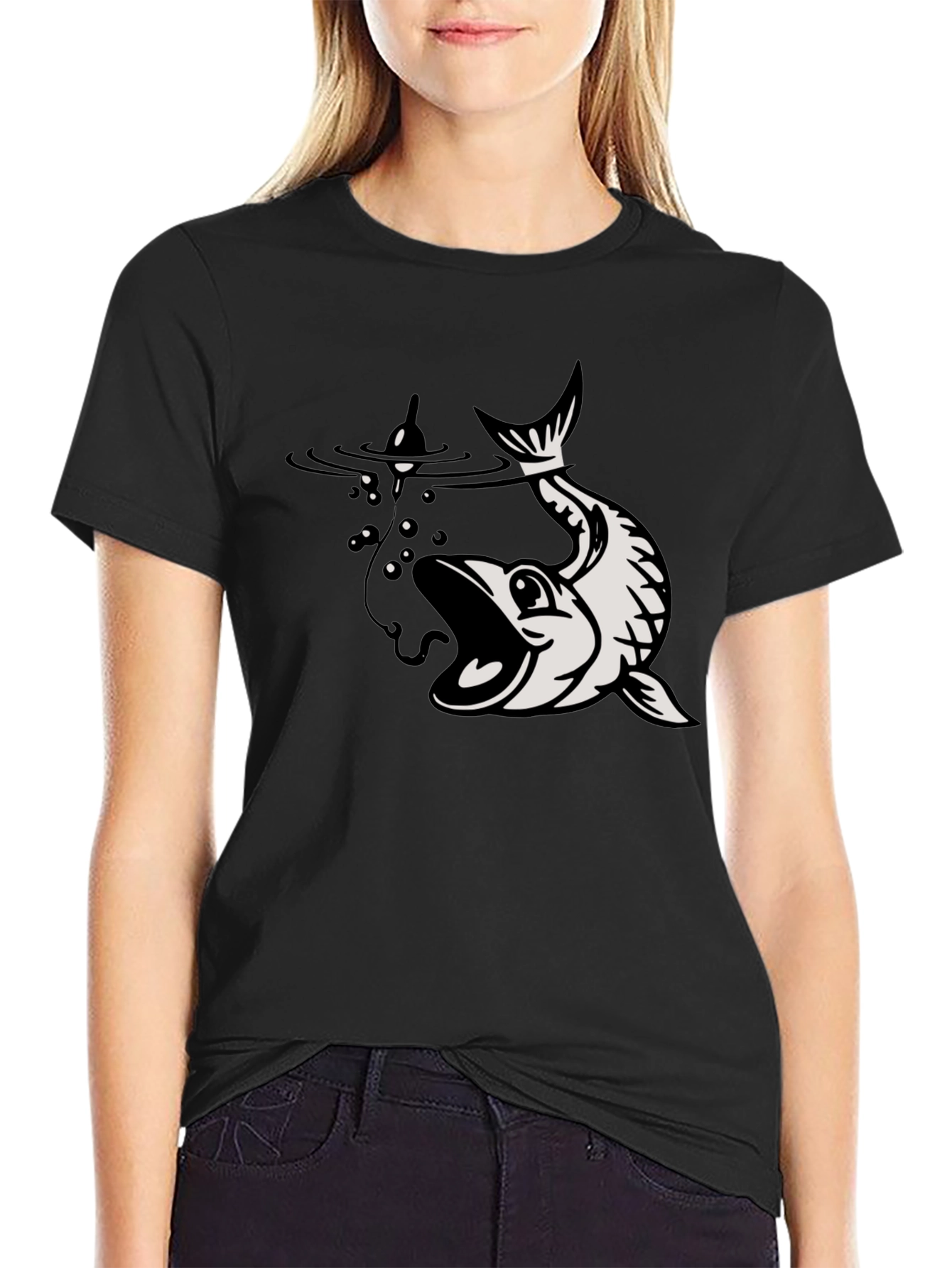 Black Fishing T-Shirt Catch Graphic Tee