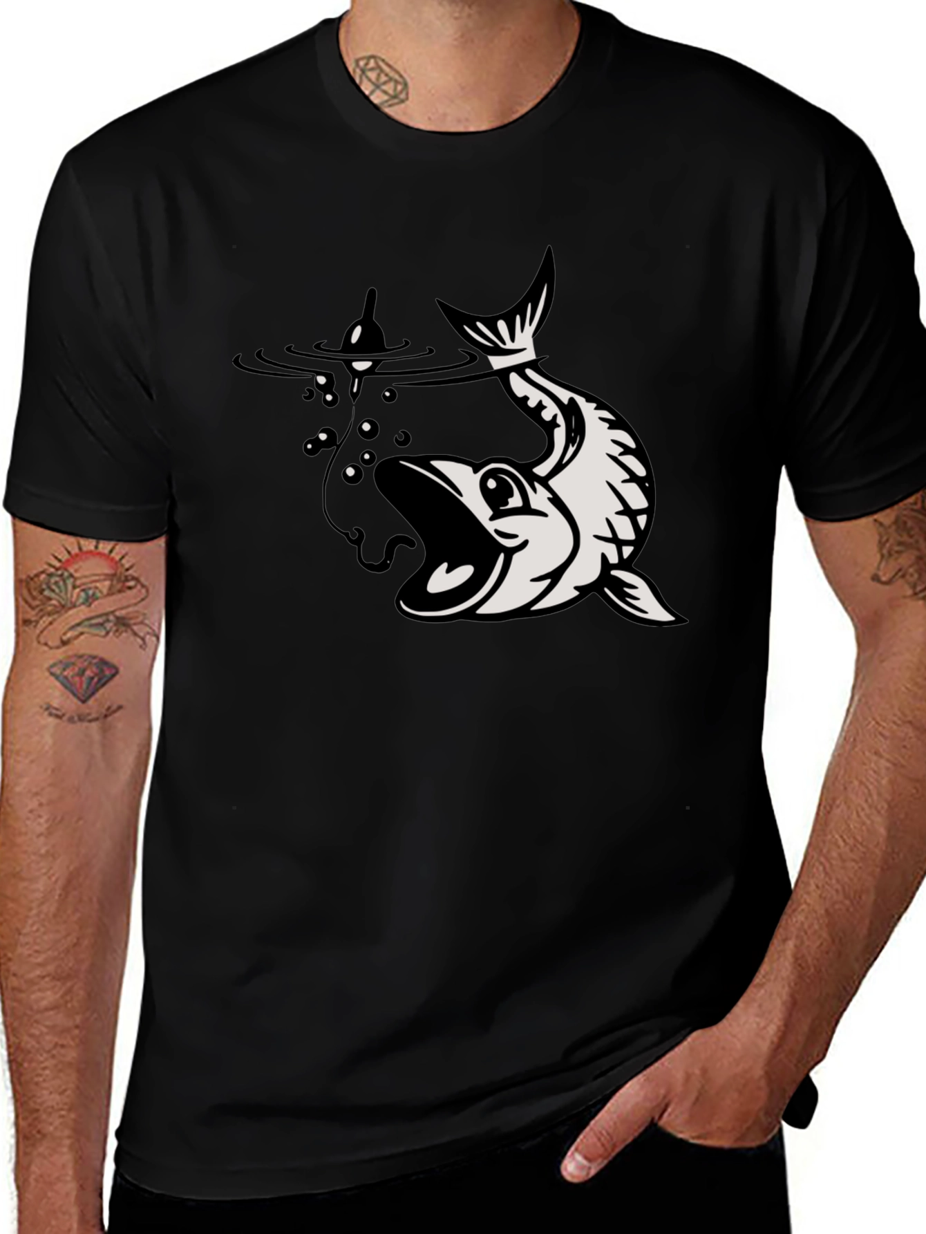 Black Fishing T-Shirt Catch Graphic Tee