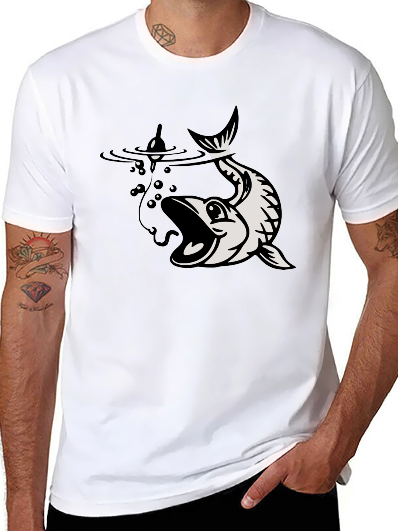 Black Fishing T-Shirt Catch Graphic Tee